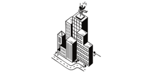 Woman on top of office building